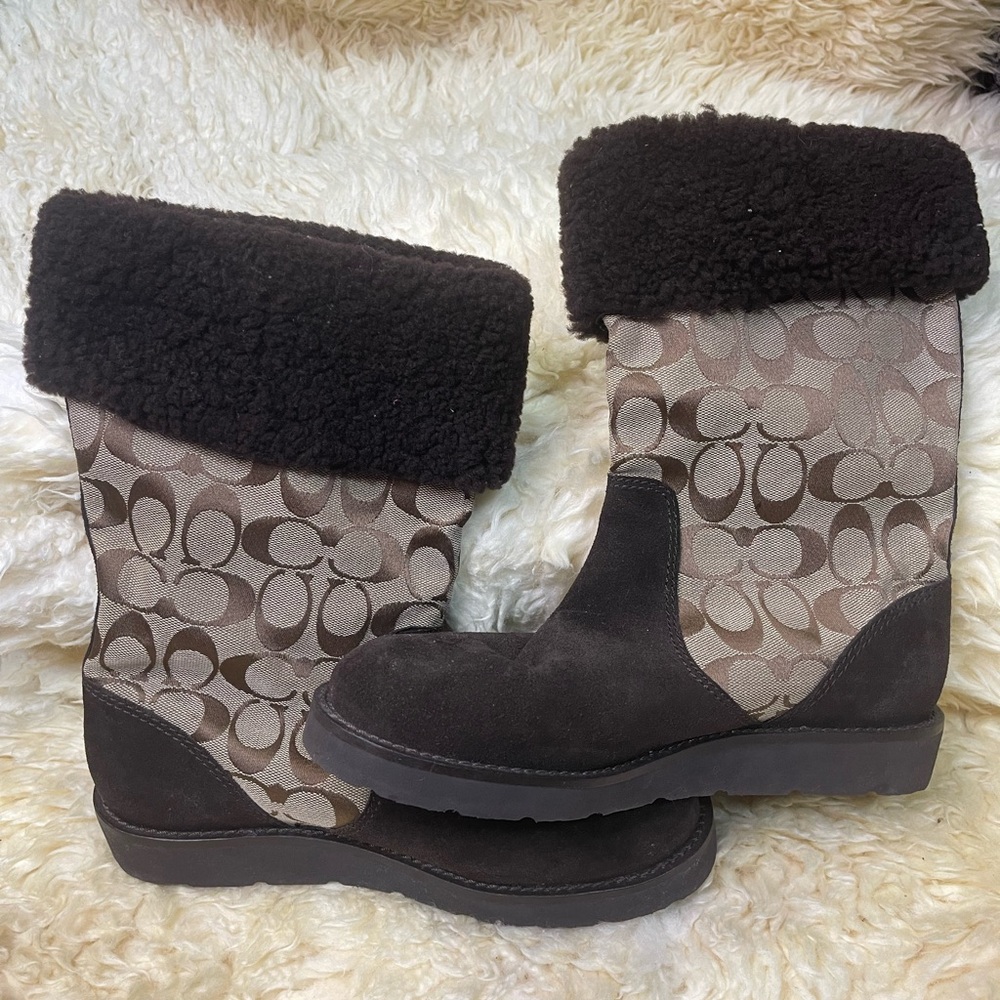COACH FUR LINED MID CALF BROWN WINTER BOOTS WOMENS SIZE 8.5